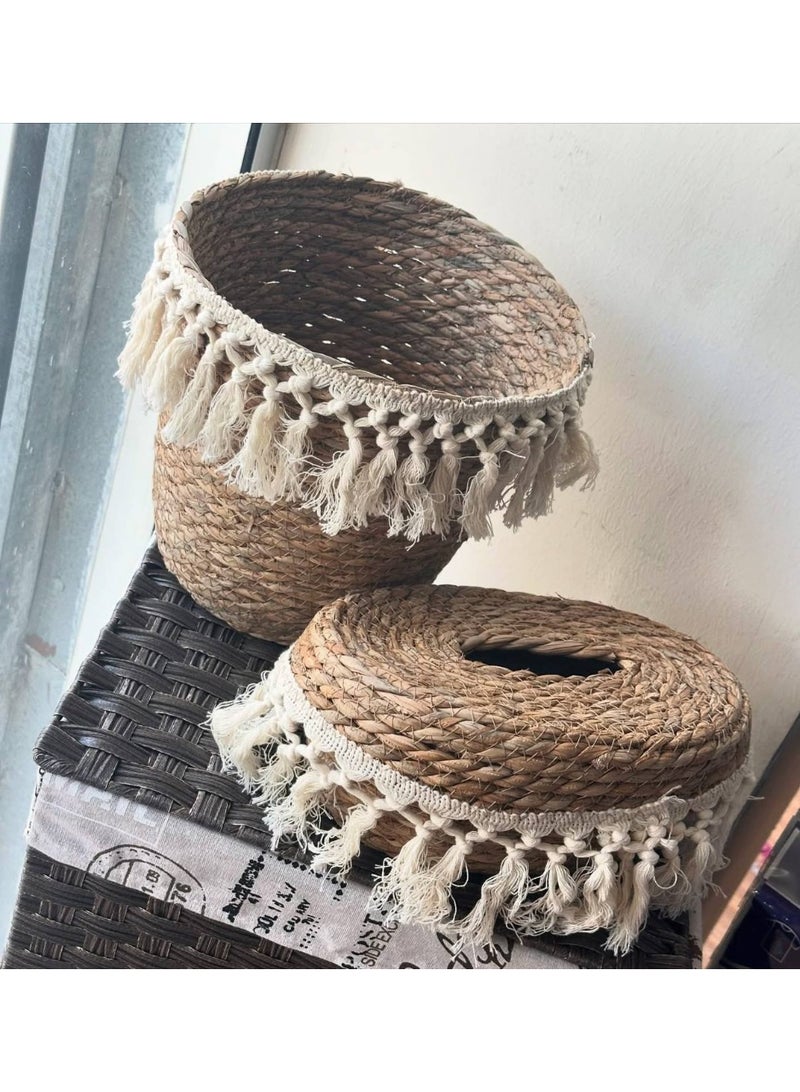 طقم باسكيت و بوكس مناديل  خامة الخوص المناسبه لجميع الاماكن سهلة وخفيفة الحمل - Image 1